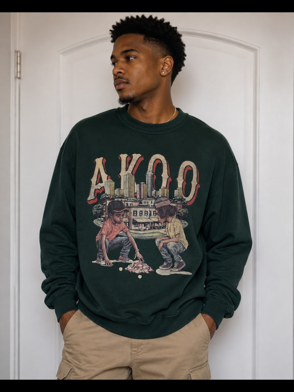 Akoo Dark Green Graphic Crewneck Sweatshirt